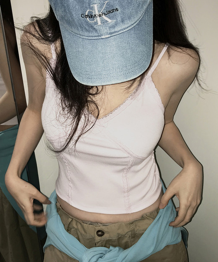 Vネックレースキャミソール(6color) PINK