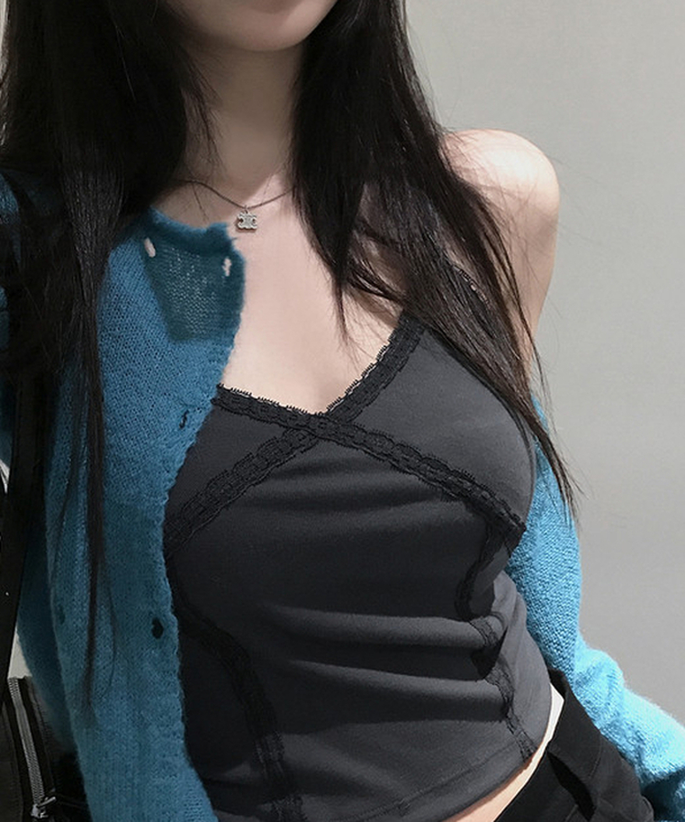 Vネックレースキャミソール(6color) CHARCOAL