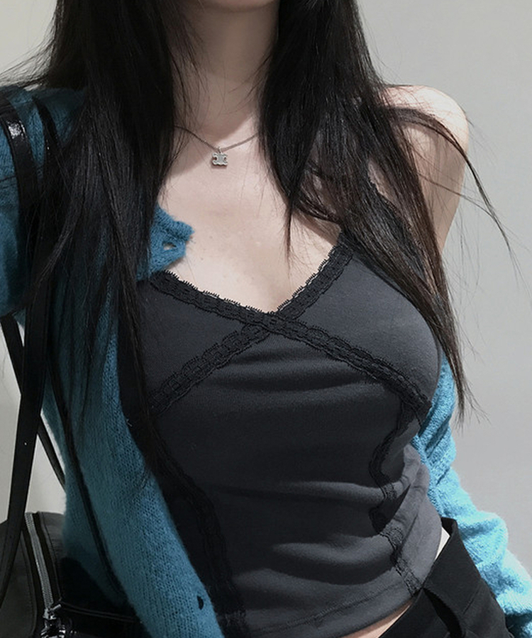 Vネックレースキャミソール(6color) CHARCOAL