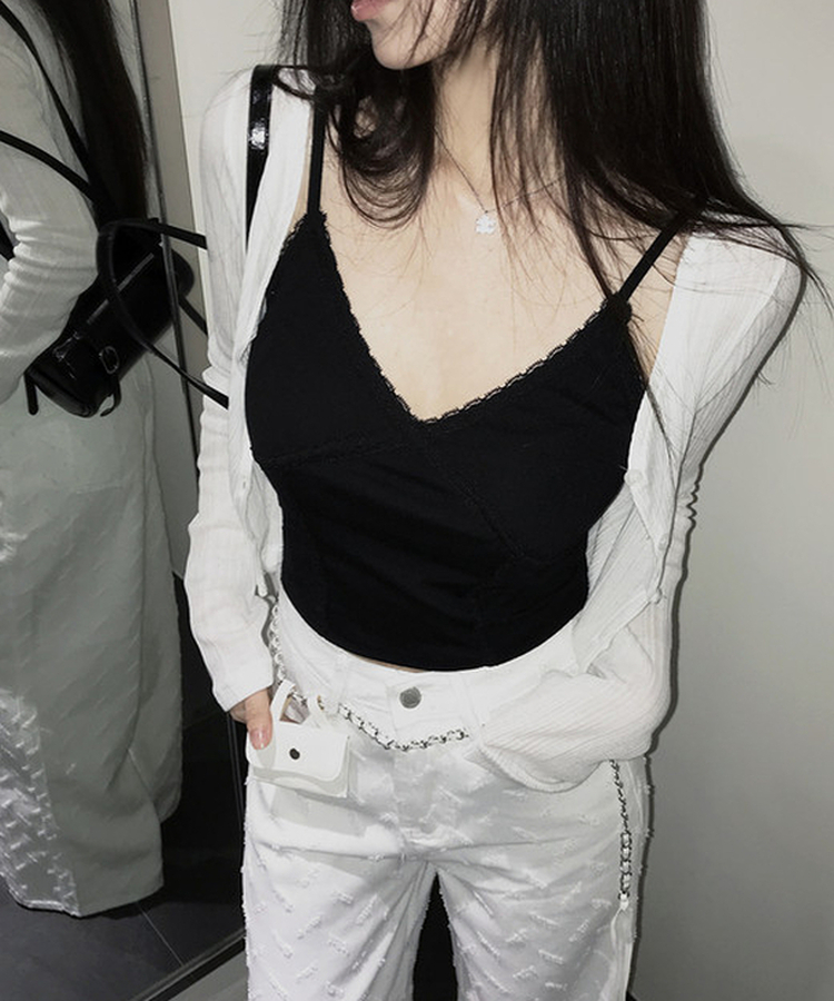 Vネックレースキャミソール(6color) BLACK