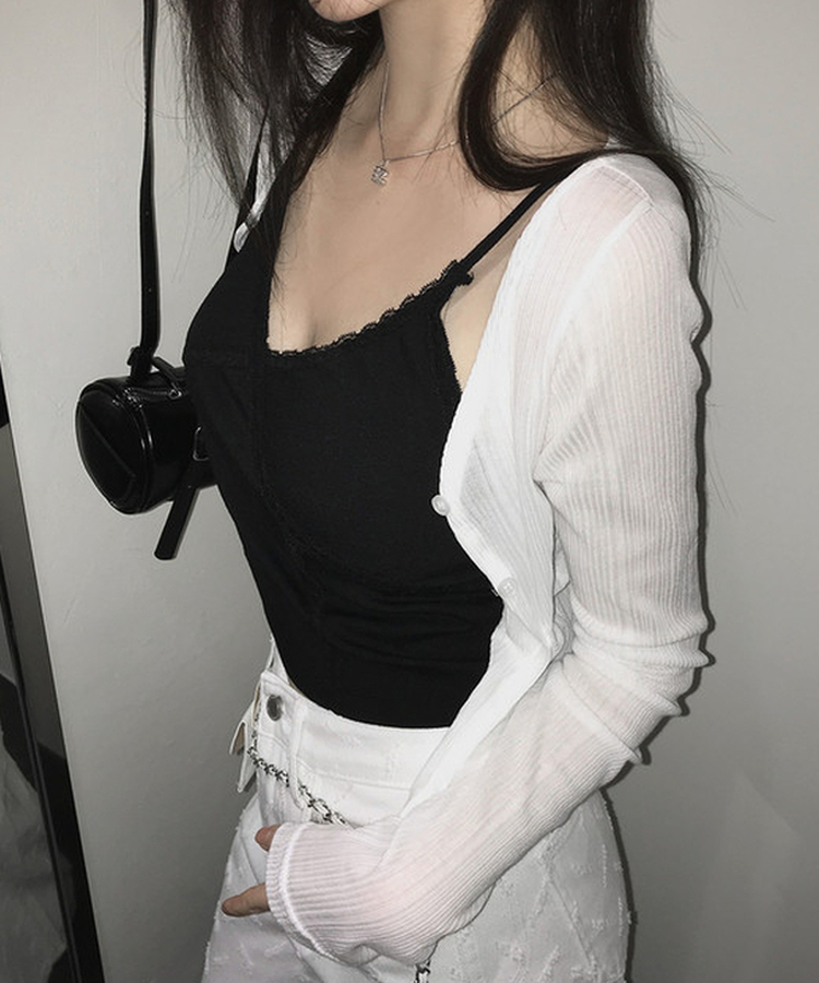 Vネックレースキャミソール(6color) BLACK