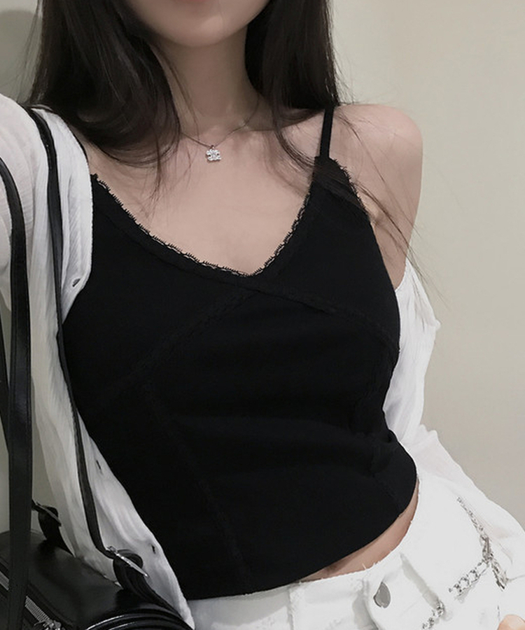 Vネックレースキャミソール(6color) BLACK