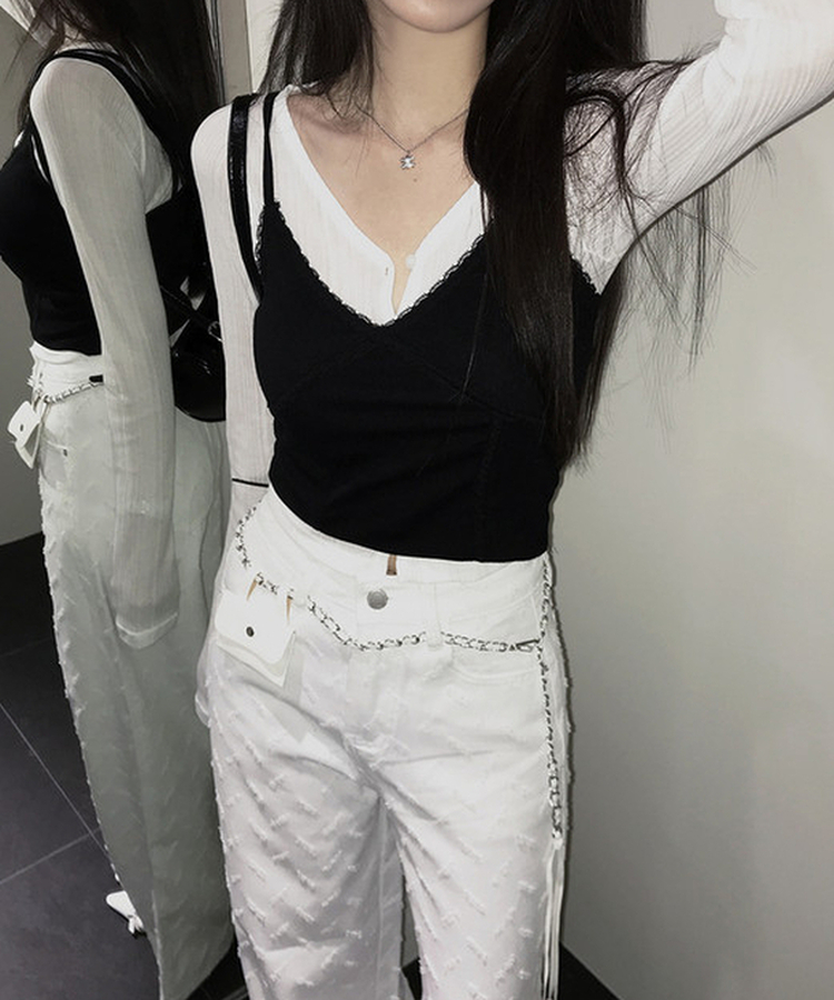 Vネックレースキャミソール(6color) BLACK