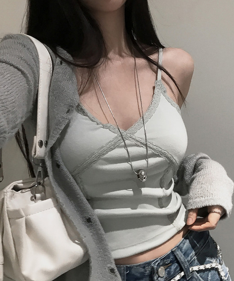 Vネックレースキャミソール(6color) MINT
