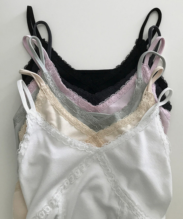 Vネックレースキャミソール(6color)