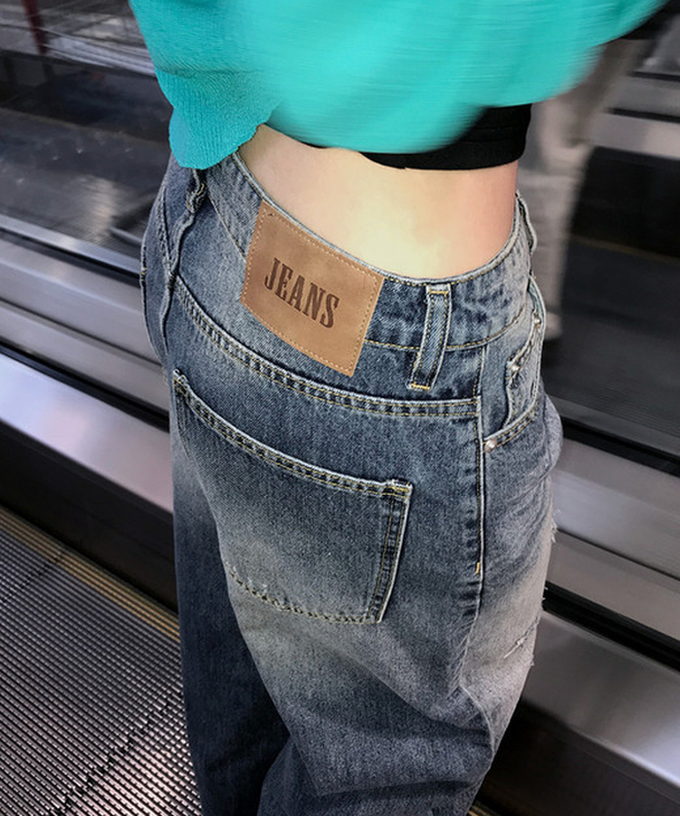 ダメージデニムワイドパンツ MID DENIM