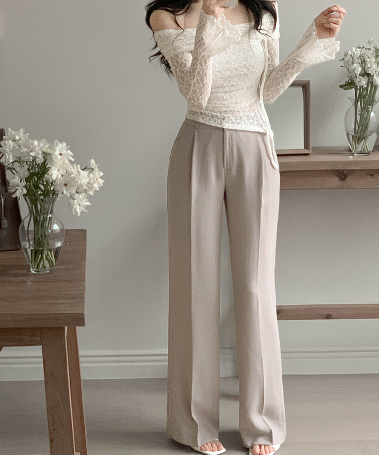 ストレートワイドスラックス(5color) BEIGE