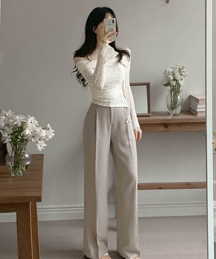 ストレートワイドスラックス(5color) BEIGE