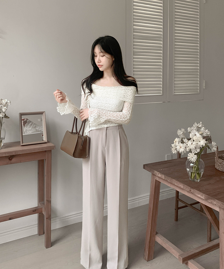 ストレートワイドスラックス(5color) BEIGE