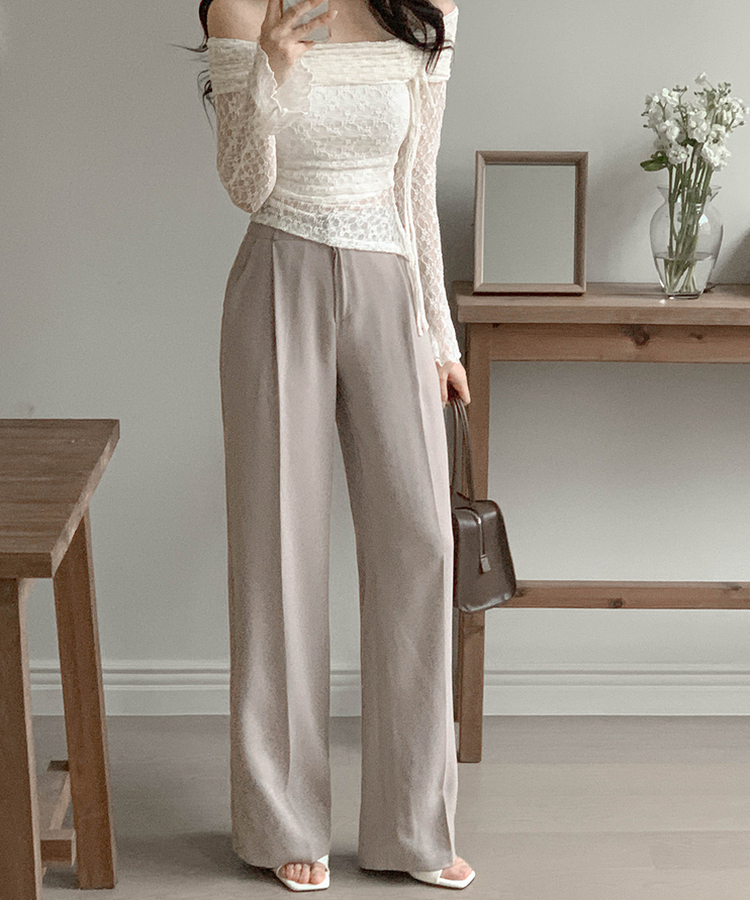 ストレートワイドスラックス(5color) BEIGE