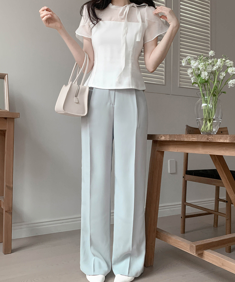 ストレートワイドスラックス(5color) BLUE