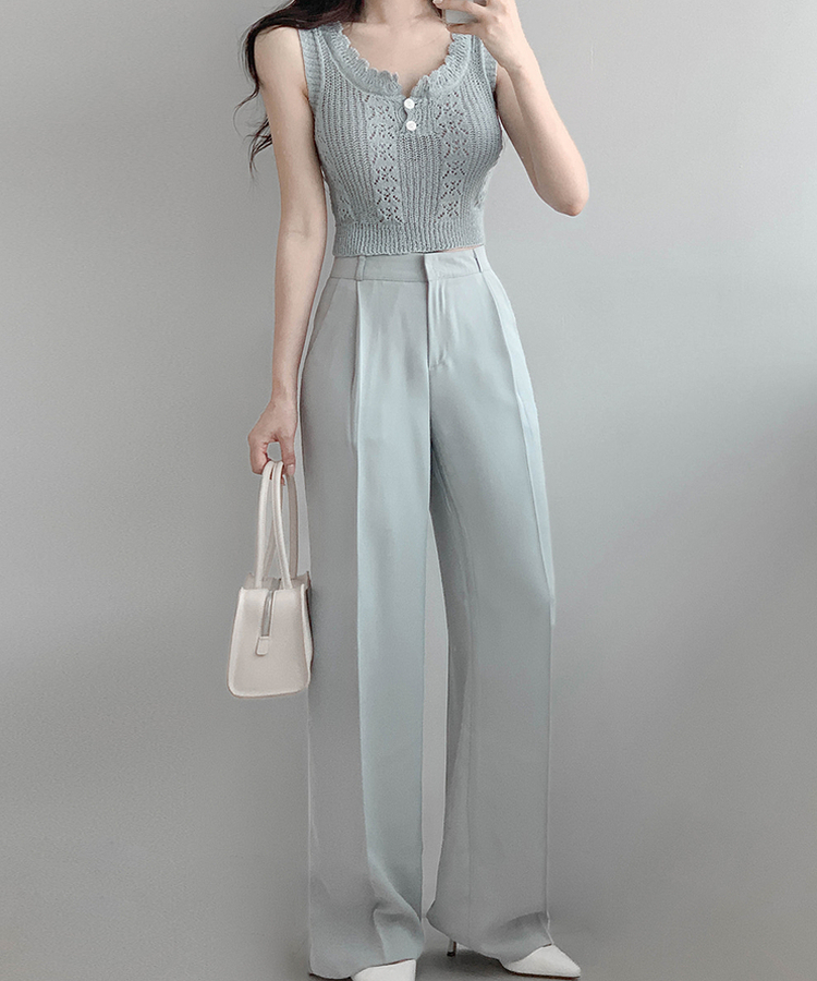 ストレートワイドスラックス(5color) BLUE