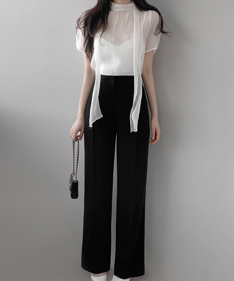 ストレートワイドスラックス(5color) BLACK