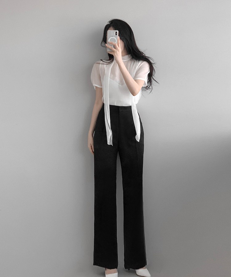 ストレートワイドスラックス(5color) BLACK