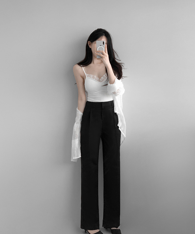 ストレートワイドスラックス(5color) BLACK