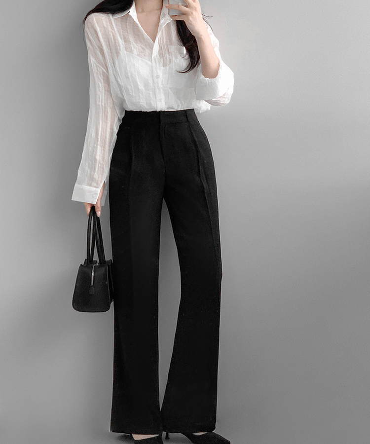 ストレートワイドスラックス(5color) BLACK