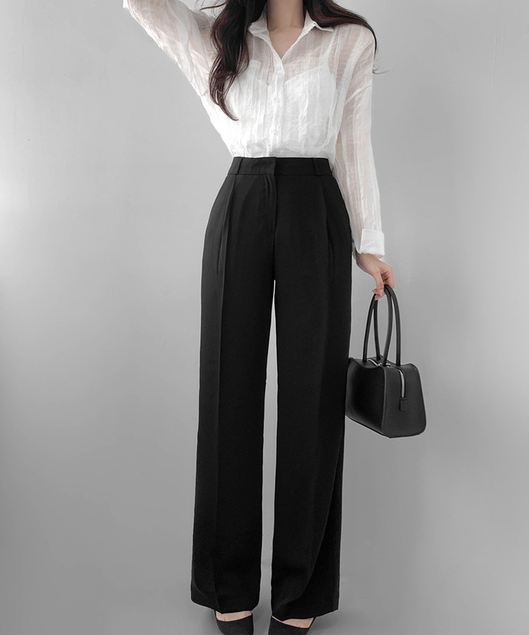 ストレートワイドスラックス(5color) BLACK