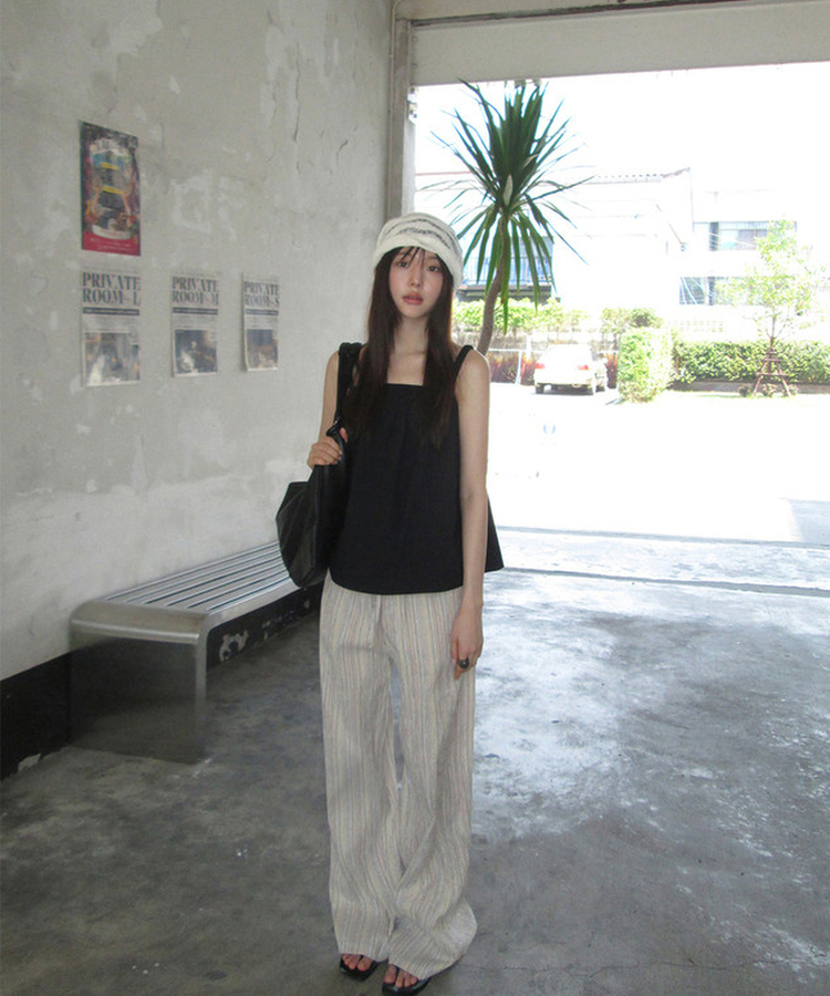 ストライプバンディングワイドストレートパンツ Mandarin