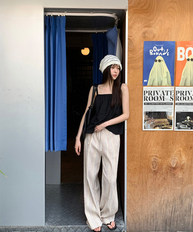 ストライプバンディングワイドストレートパンツ Mandarin