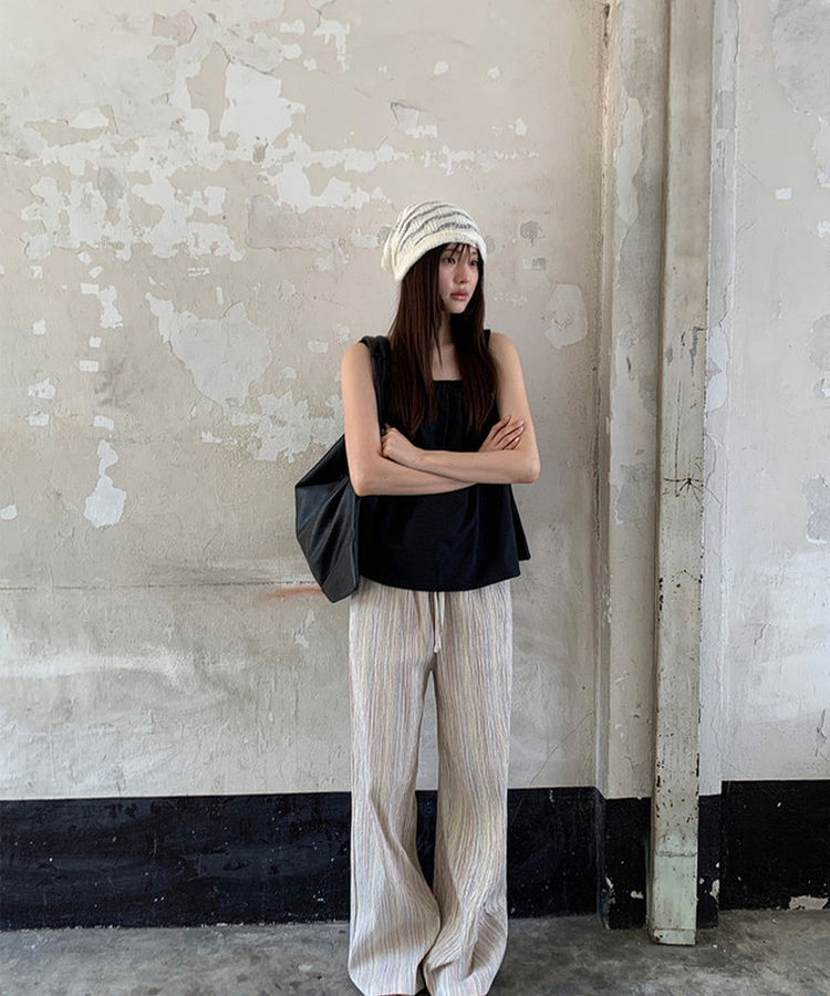 ストライプバンディングワイドストレートパンツ Mandarin