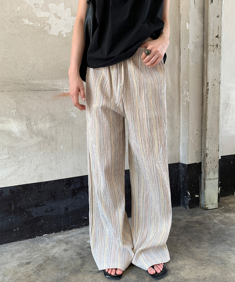 ストライプバンディングワイドストレートパンツ Mandarin