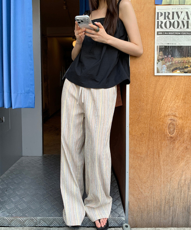 ストライプバンディングワイドストレートパンツ Mandarin