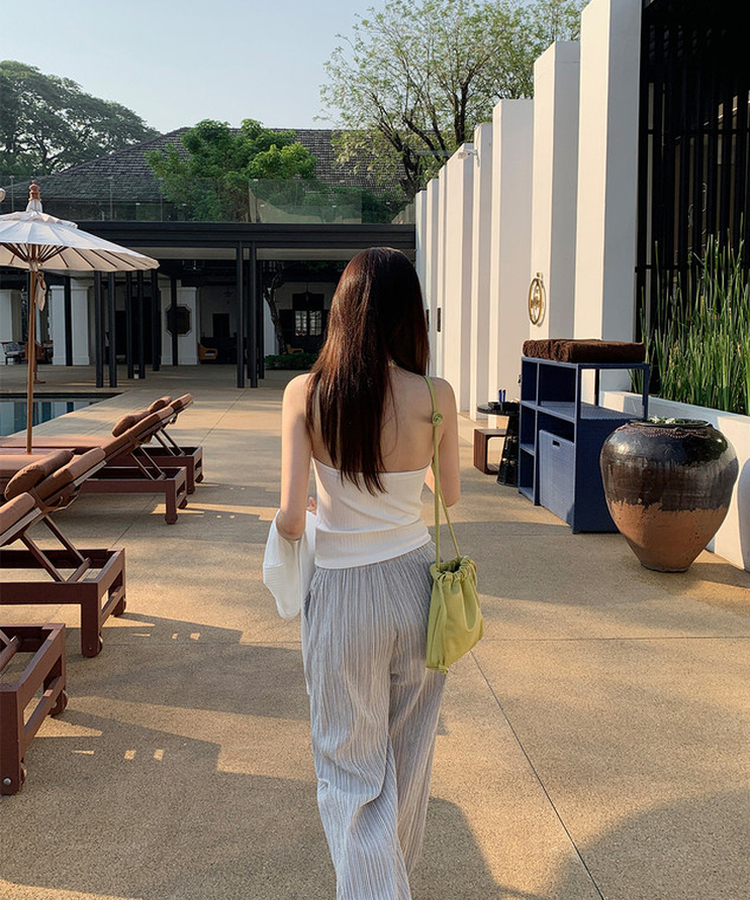 ストライプバンディングワイドストレートパンツ BLUE