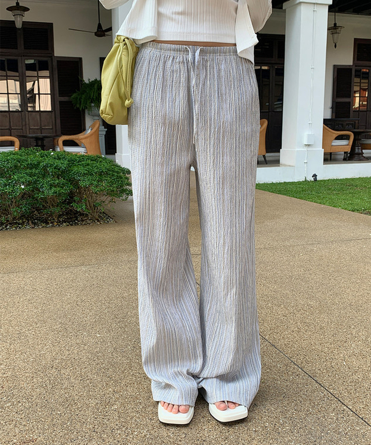 ストライプバンディングワイドストレートパンツ BLUE