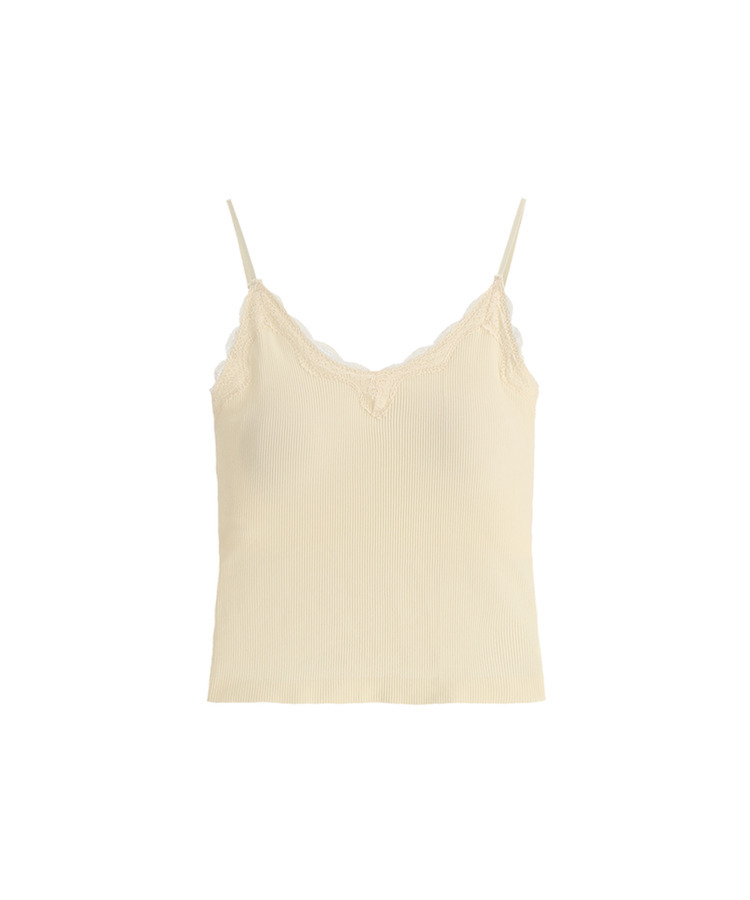 （レースポイント／カップ付き／ストラップ調節可／レイヤードアイテム）Vネック レース カップ付き ノースリーブ