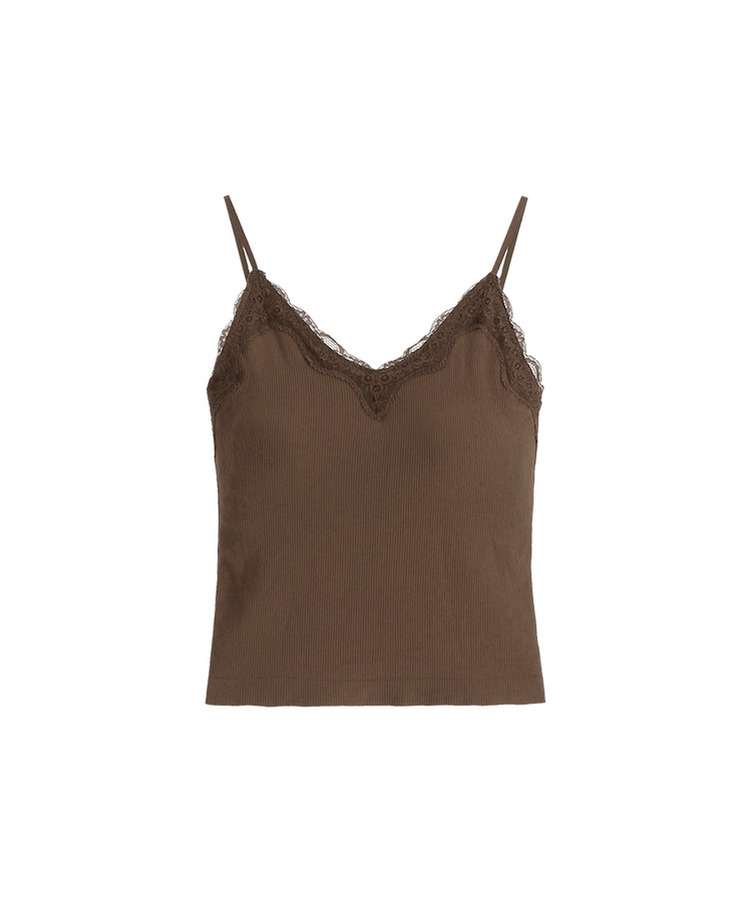 （レースポイント／カップ付き／ストラップ調節可／レイヤードアイテム）Vネック レース カップ付き ノースリーブ