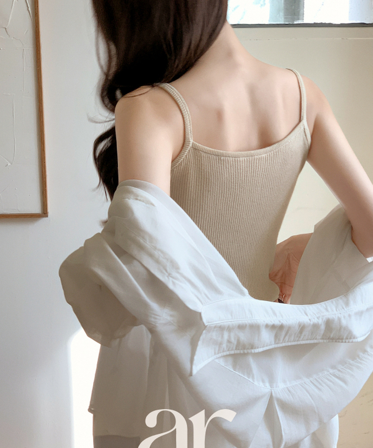 （無地＆ストライプ／10colors♥）ボタンポイント スリーブレス ニットトップス BEIGE