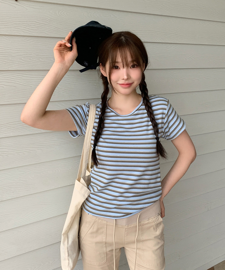 ストライプ半袖Tシャツ SKYBLUE