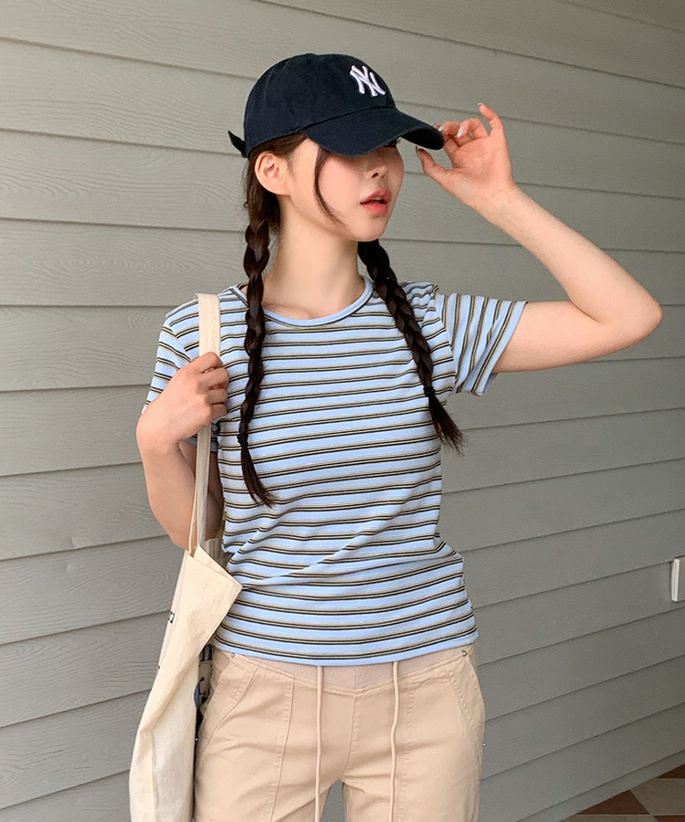 ストライプ半袖Tシャツ SKYBLUE
