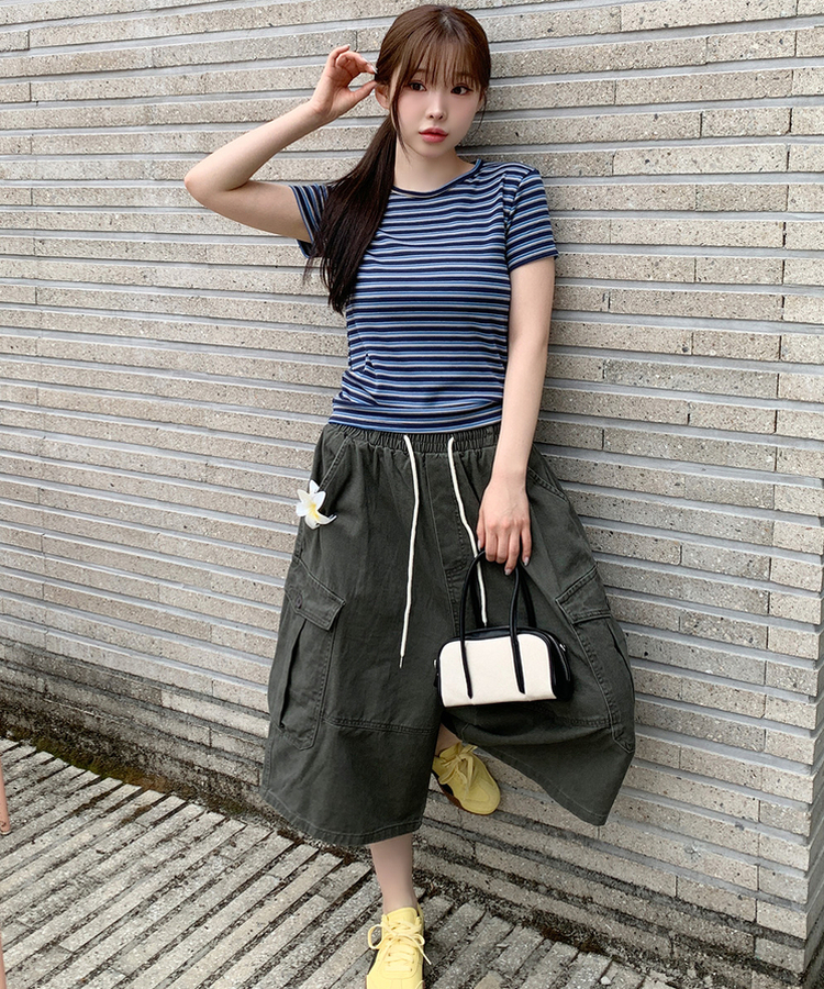 ストライプ半袖Tシャツ NAVY