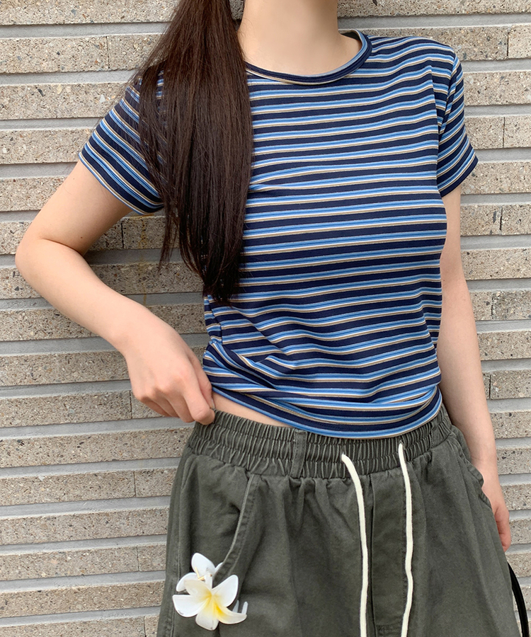 ストライプ半袖Tシャツ NAVY