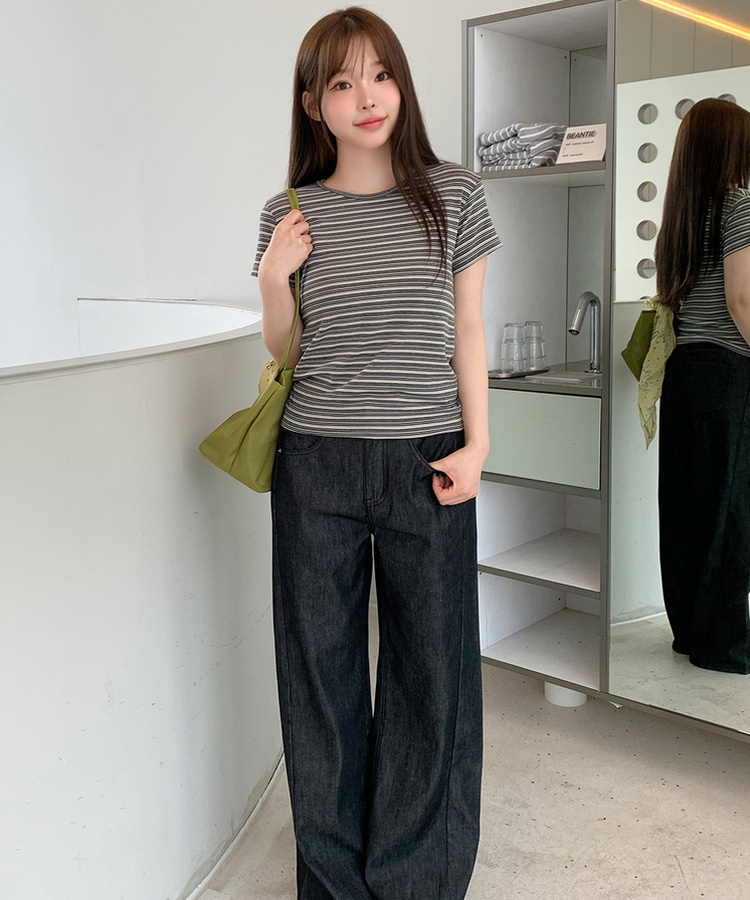 ストライプ半袖Tシャツ CHARCOAL