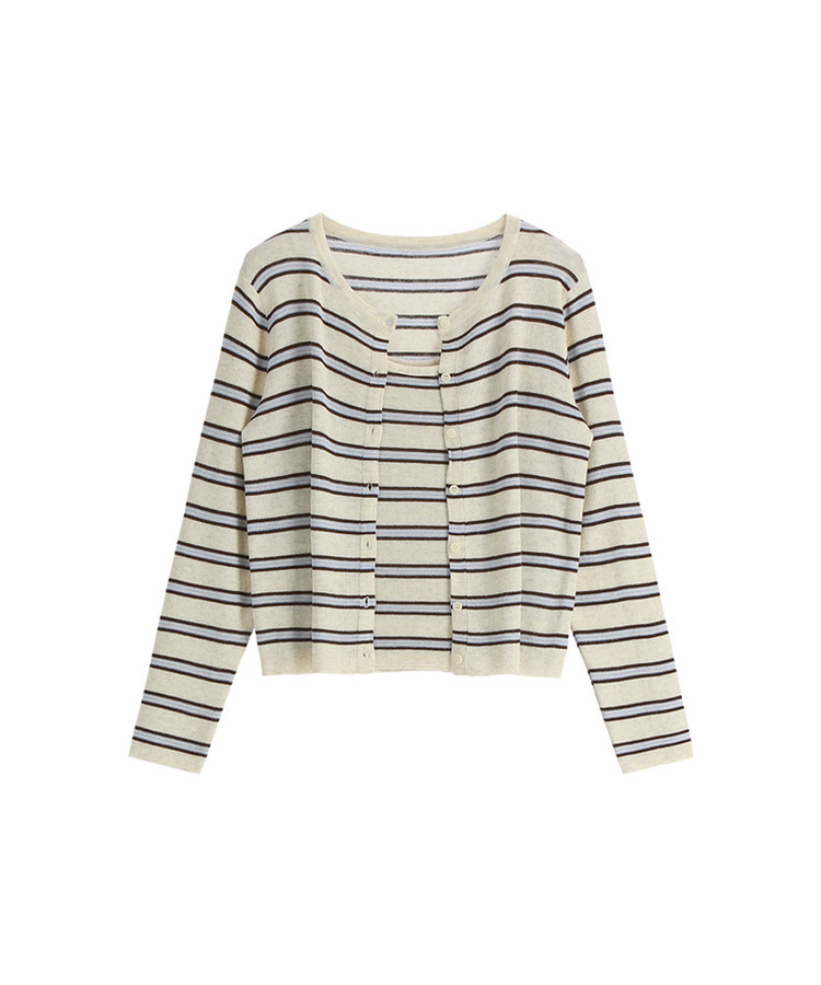 （ノースリーブ＋カーディガン／ストライプ／着回し力◎♥）ストライプ ノースリーブ 長袖カーディガン セット