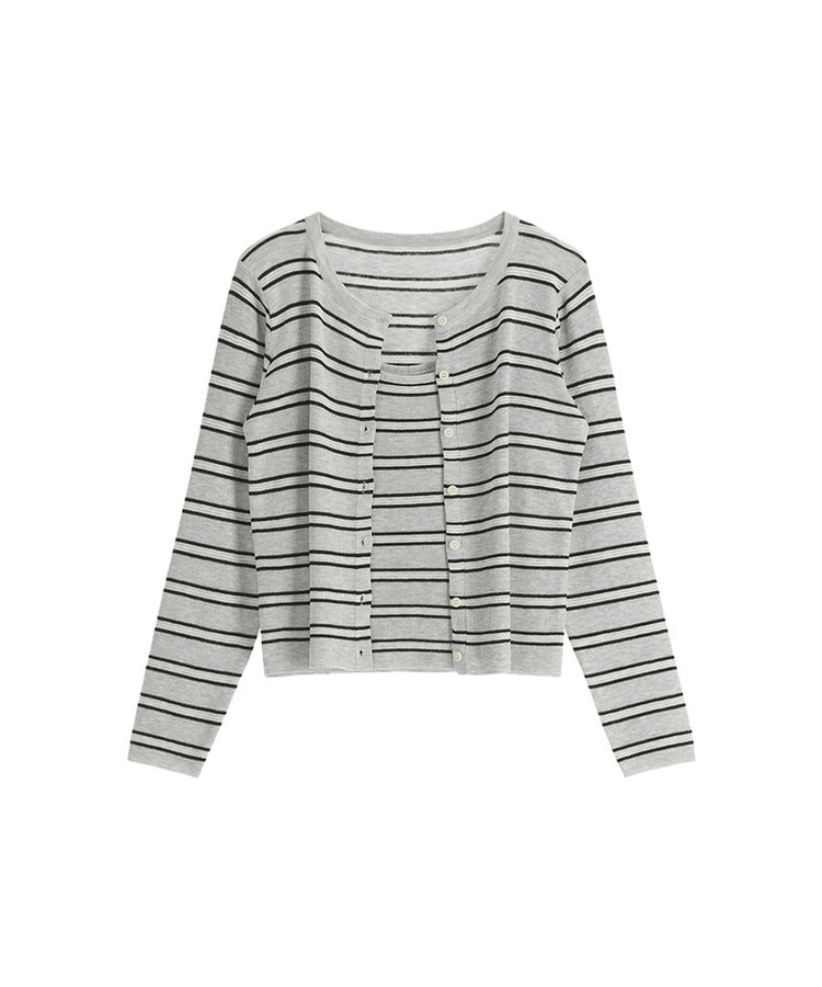 （ノースリーブ＋カーディガン／ストライプ／着回し力◎♥）ストライプ ノースリーブ 長袖カーディガン セット