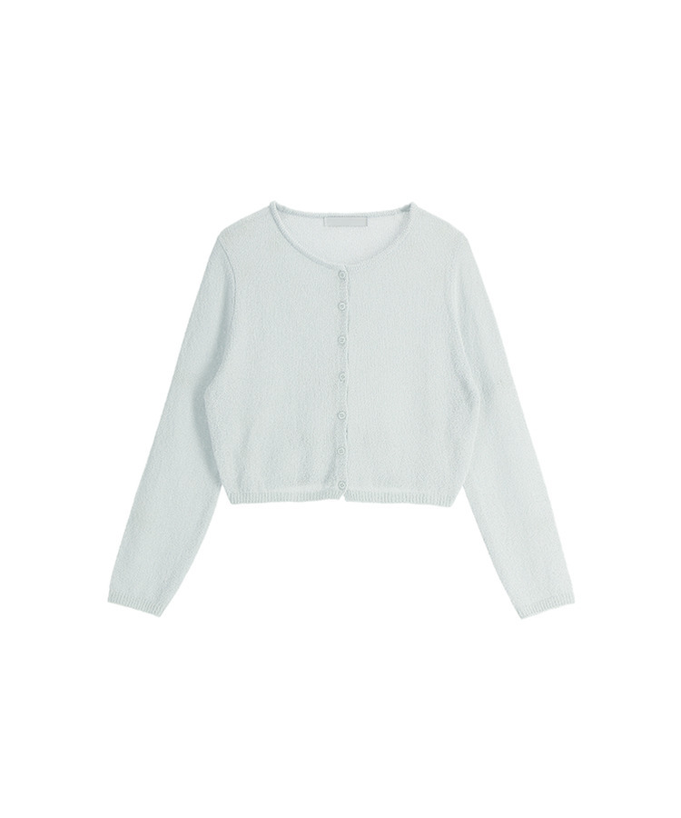 (韓国製)（日焼け対策アイテム／ブークレ素材／華奢見えフィット）サマー ブークレ ラウンドネック 長袖カーディガン