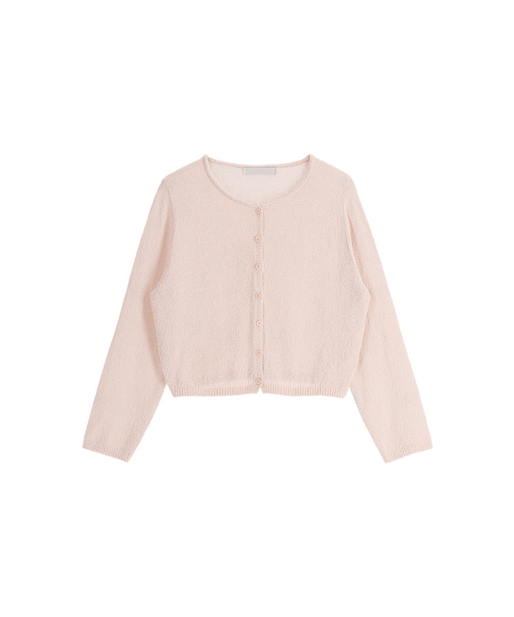 (韓国製)（日焼け対策アイテム／ブークレ素材／華奢見えフィット）サマー ブークレ ラウンドネック 長袖カーディガン
