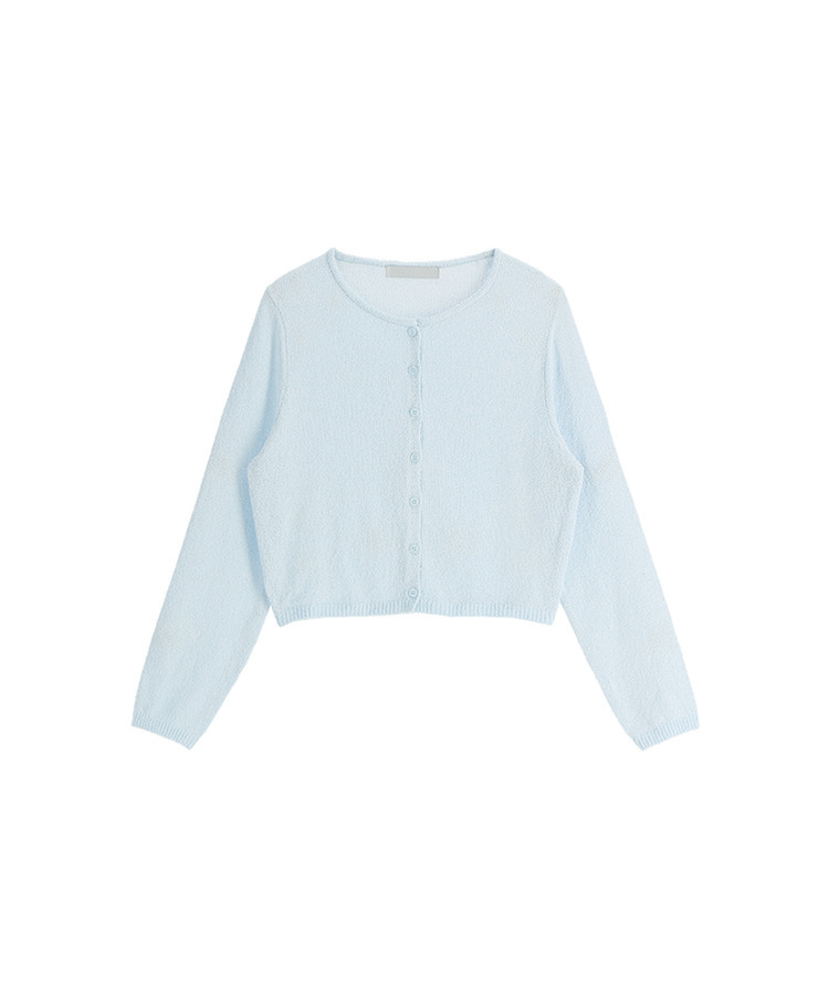 (韓国製)（日焼け対策アイテム／ブークレ素材／華奢見えフィット）サマー ブークレ ラウンドネック 長袖カーディガン