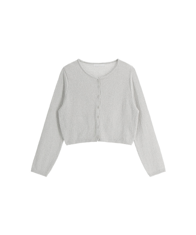 (韓国製)（日焼け対策アイテム／ブークレ素材／華奢見えフィット）サマー ブークレ ラウンドネック 長袖カーディガン