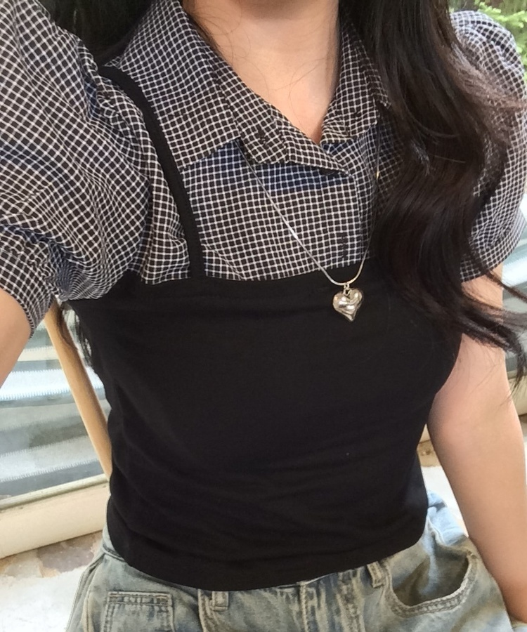 뷔스티에 레이어드 체크셔츠 블랙