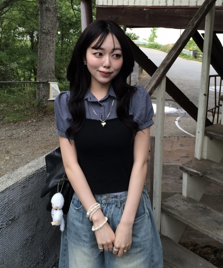 뷔스티에 레이어드 체크셔츠 블랙