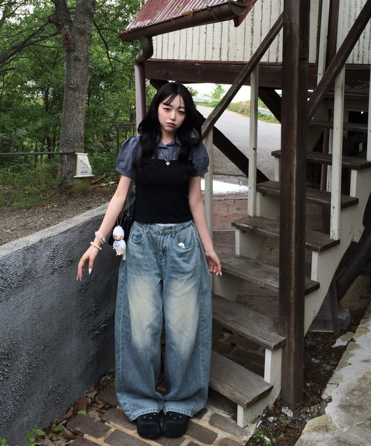 뷔스티에 레이어드 체크셔츠 블랙