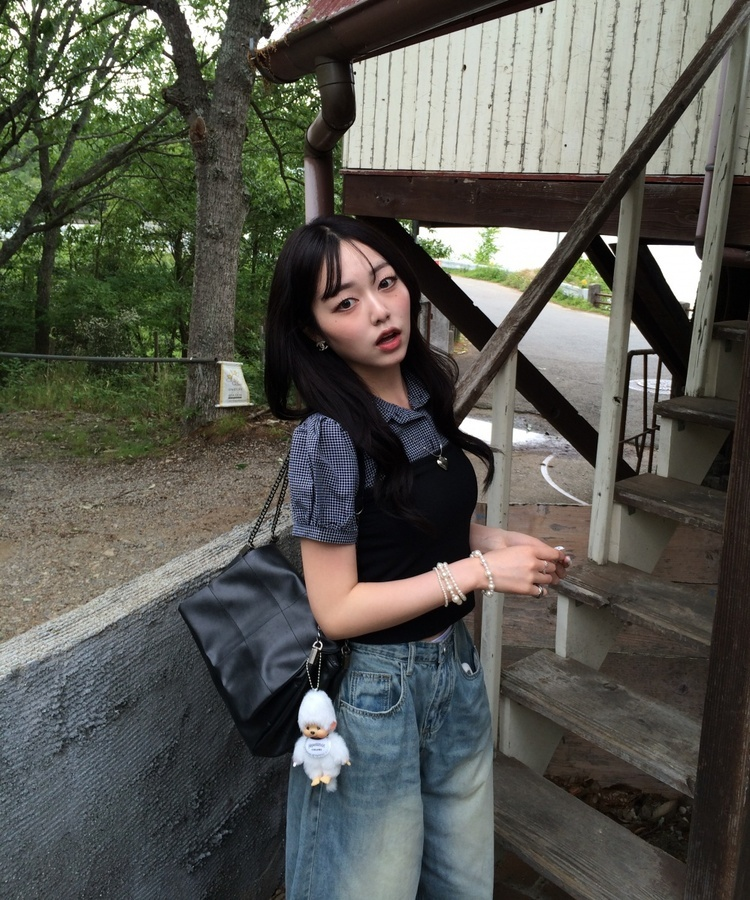 뷔스티에 레이어드 체크셔츠 블랙