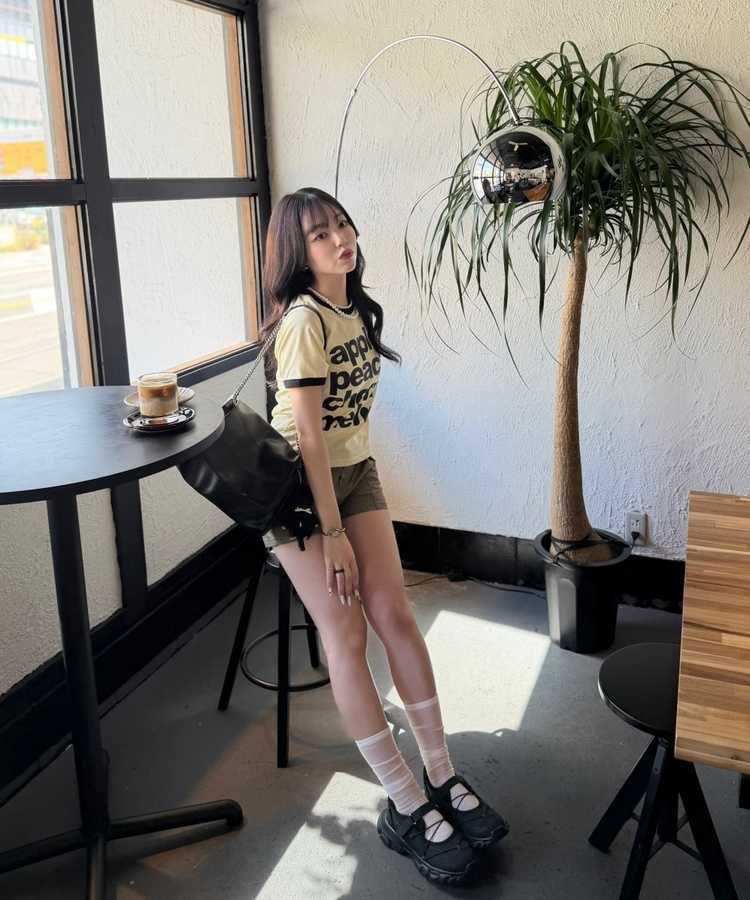 레터링 링거 반팔티 옐로우