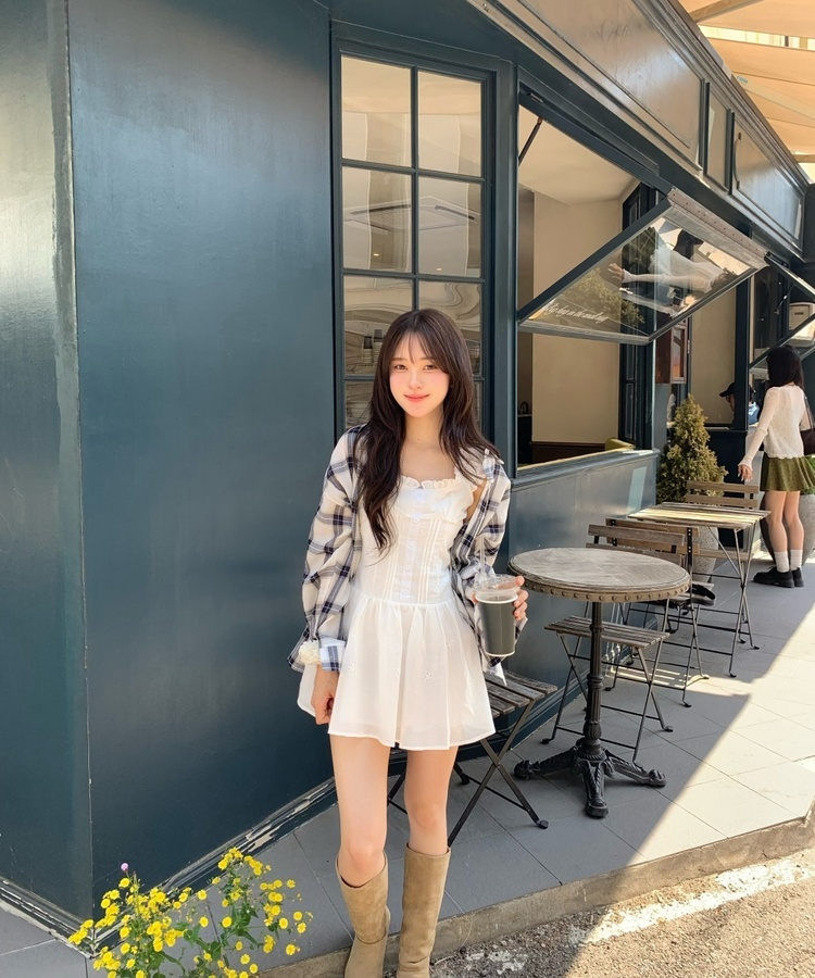 フリルノースリーブミニワンピース WHITE