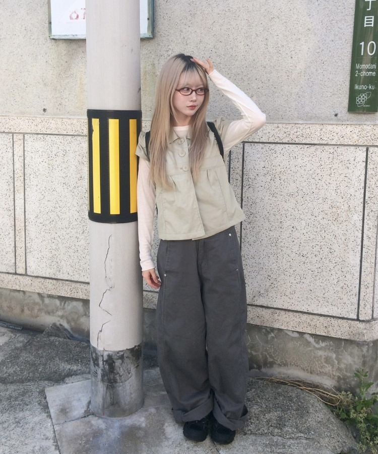 サファリ半袖ブラウス KHAKI