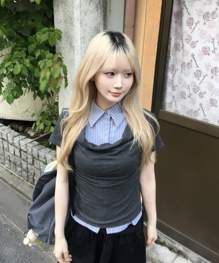 シャツレイヤードシャーリングトップス DEEP GRAY